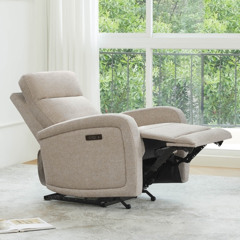 Power Recliner Heathered Pattern Beige Fabric Wall Hugger Mechanism