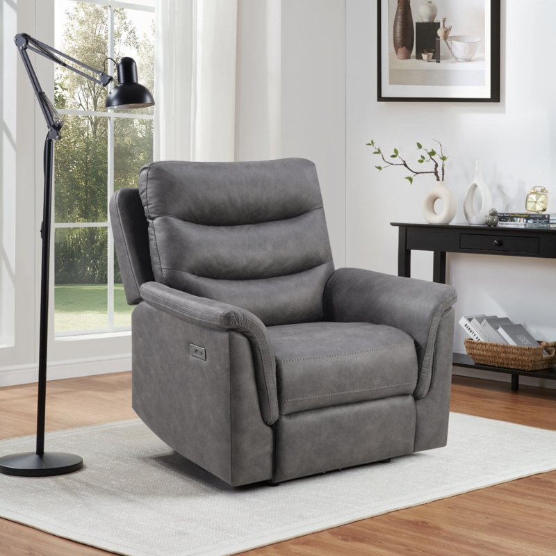 Power Recliner Horizontal Channeled Back and Integrated Power Panel