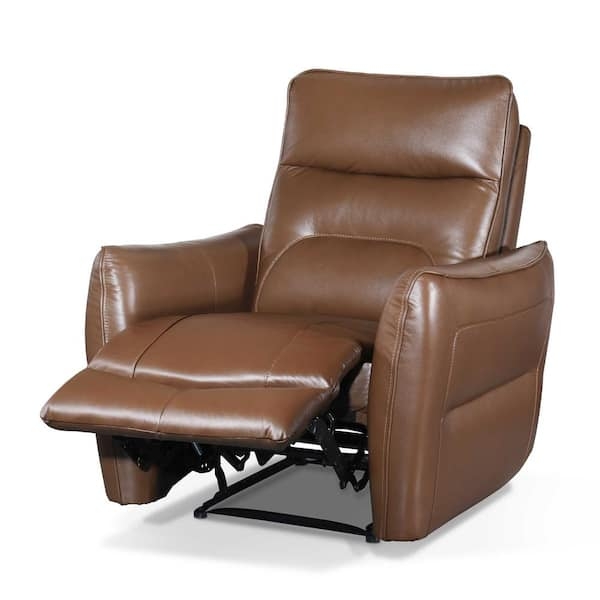Power Recliner in Caramel Brown with Welt Trim Arms