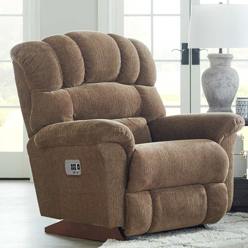Power Recliner in Plush Ribbed Fabric with Segmented Back