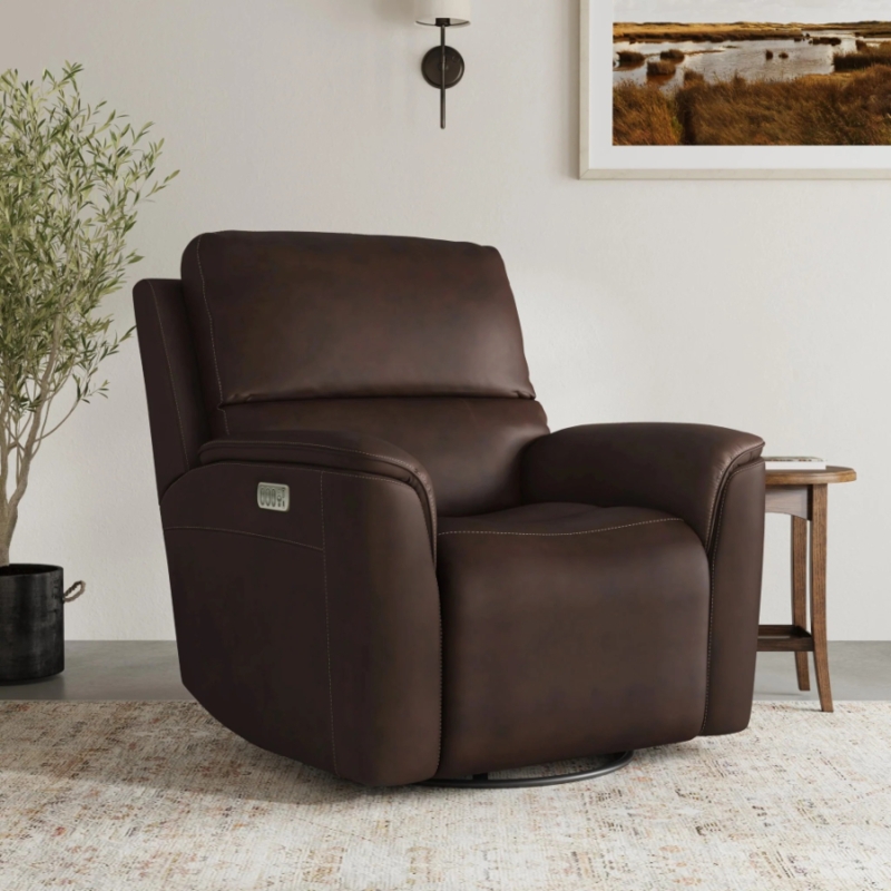 Power Recliner Leather Like Swivel Base Footrest Controls