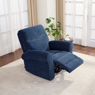 Power Recliner Navy Blue Woven Fabric Compact Silhouette
