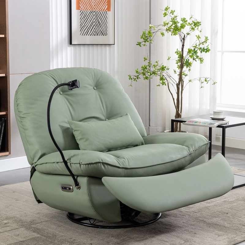 Power Recliner Sage Green Swivel with Adjustable Phone Holder USB Port