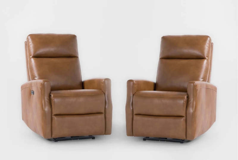 Power Recliner Set of 2 Saddle Brown Leatherette Split Back