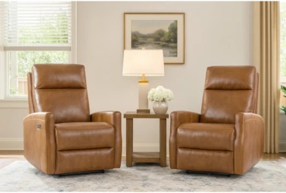 Power Recliner Set of 2 with Track Arms, Saddle Brown