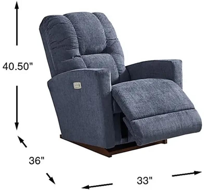 Power Recliner Slate Blue Fabric with Segmented Back
