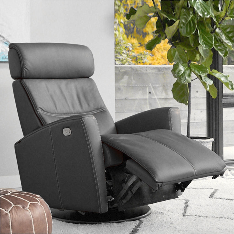 Power Recliner Slate Grey Swivel Base Modern Living Room Chair