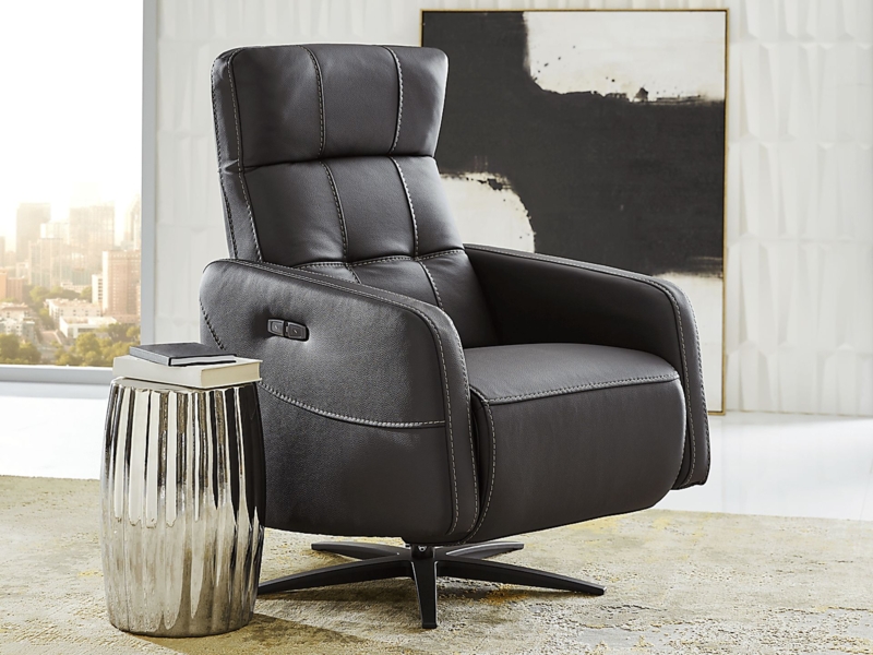 Power Recliner Swivel Integrated Controls Leather Like Quilted Base