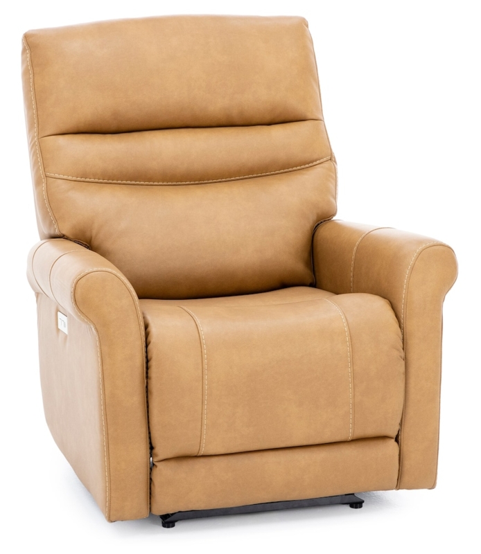 Power Recliner, Tan Rolled Arms, Segmented Backrest, Contrast Stitching