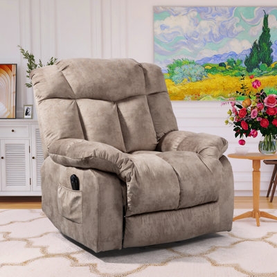 Power Recliner Taupe Microfiber Vertical Stitching Split Backrest
