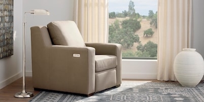 Power Recliner Taupe Track Arms Modern Wall Hugger Chair