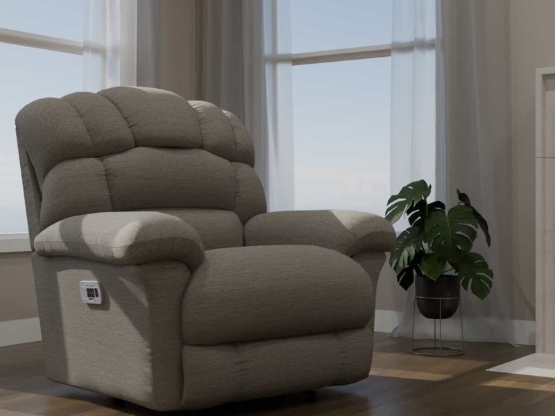 Power Recliner Taupe Triple Pillow Back Overstuffed Silhouette