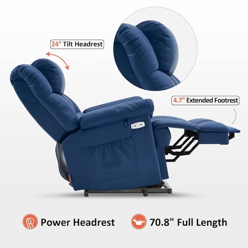 Power Recliner with Extended Footrest in Navy Blue Upholstery