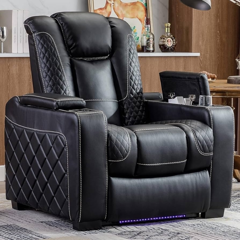 Power Recliner With Hidden Arm Storage And Ambient Base Lighting