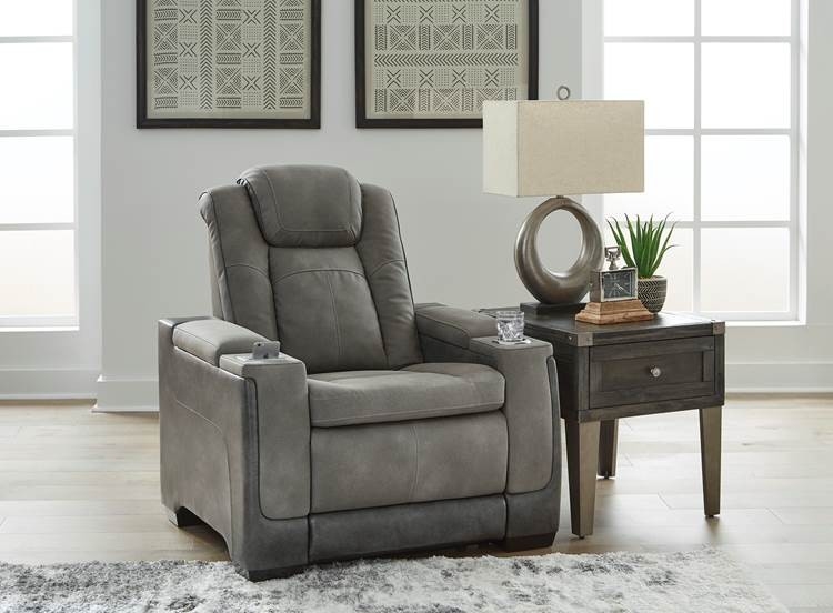 Power Recliner with Integrated Cupholders and Modern Gray Upholstery