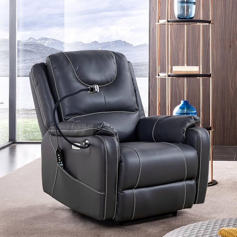 Power Recliner with Integrated Phone Holder and Contrast Stitching
