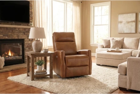 Power Recliner with Leather-Like Upholstery and Power Control, Transitional