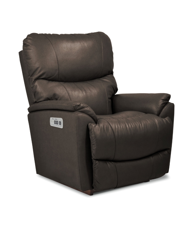 Power Recliner with Pillow Top Arms in Dark Charcoal Leather-Like