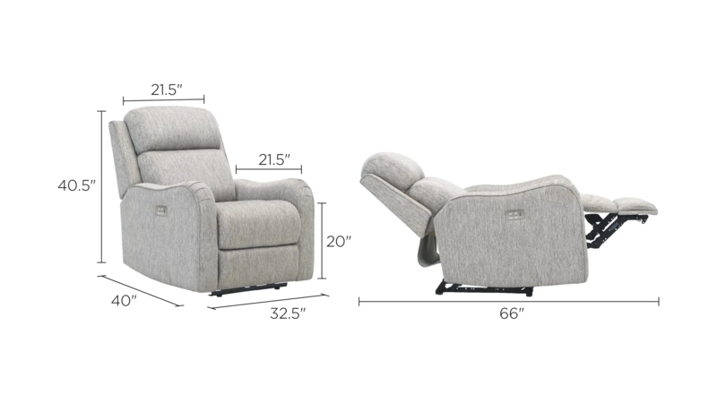 Power Recliner with Power Headrest and Full Recline, Light Gray