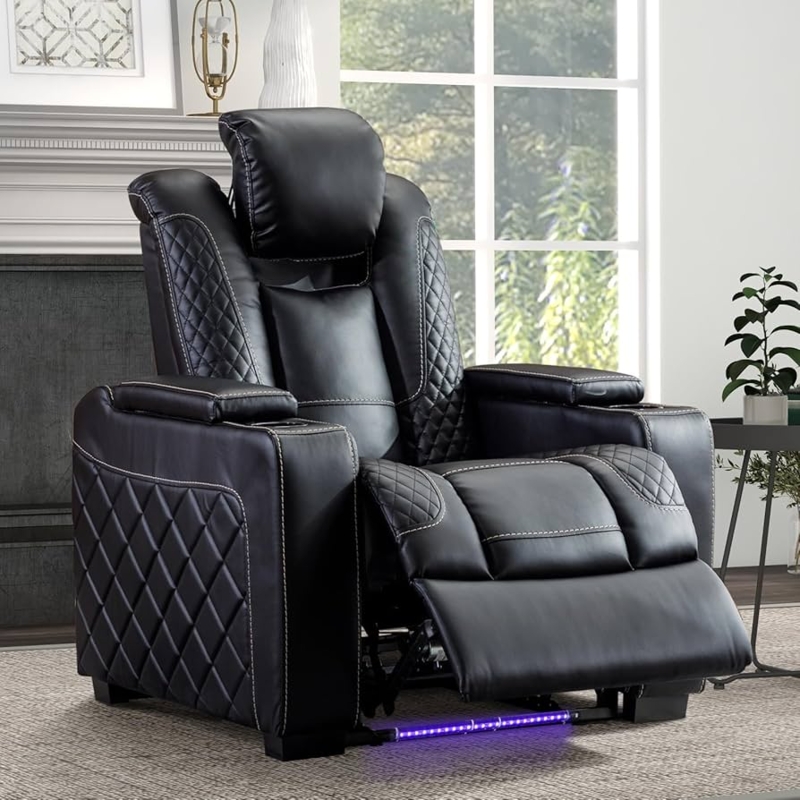 Power Recliner With Purple LED Lighting And Diamond Quilting Seating