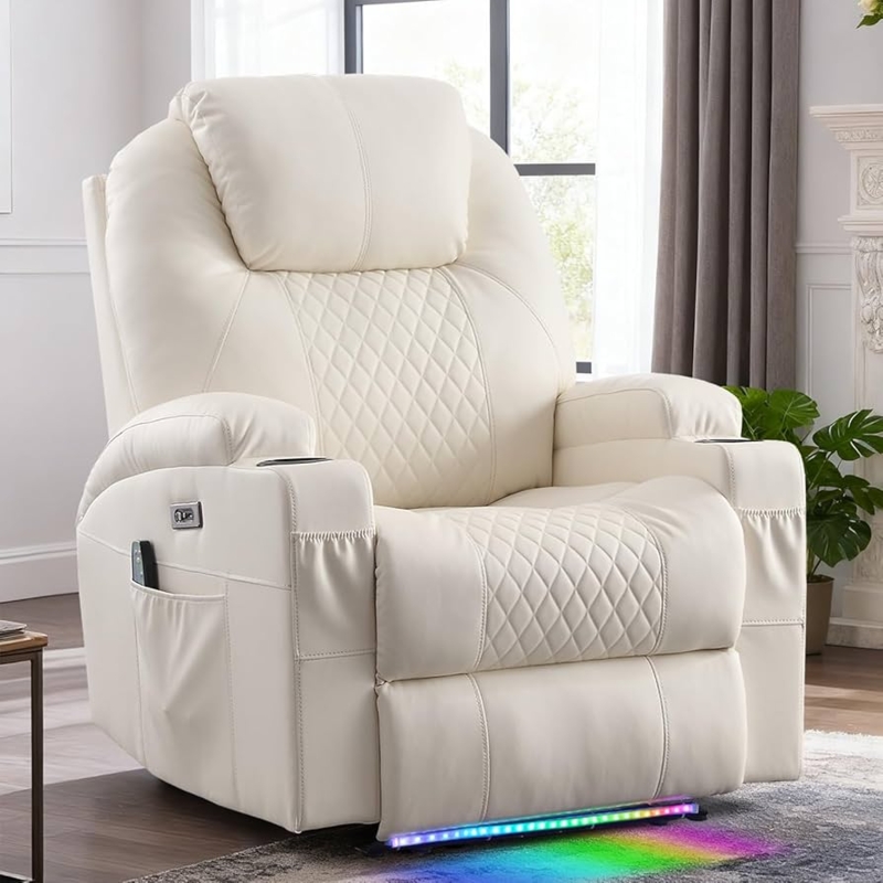 Power Recliner with Rainbow LED Base Diamond Quilted Back Home Theater