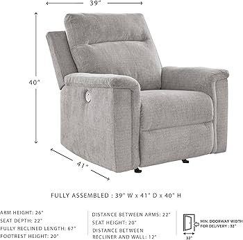 Power Recliner with Rocking Motion and USB Port, Light Gray