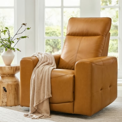 Power Recliner with Swivel Glider Base and Tufted Sides, Cognac