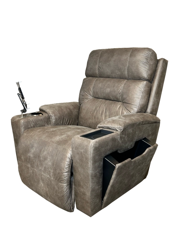 Power Recliner with Tablet Holder and Side Storage in Mushroom Tone