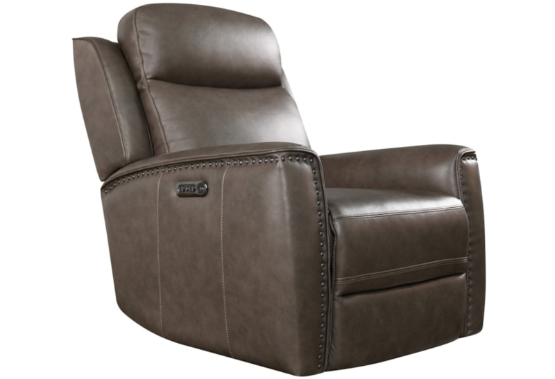 Power Recliner with Track Arms, Bronze Nailhead Trim, and Cocoa Leather