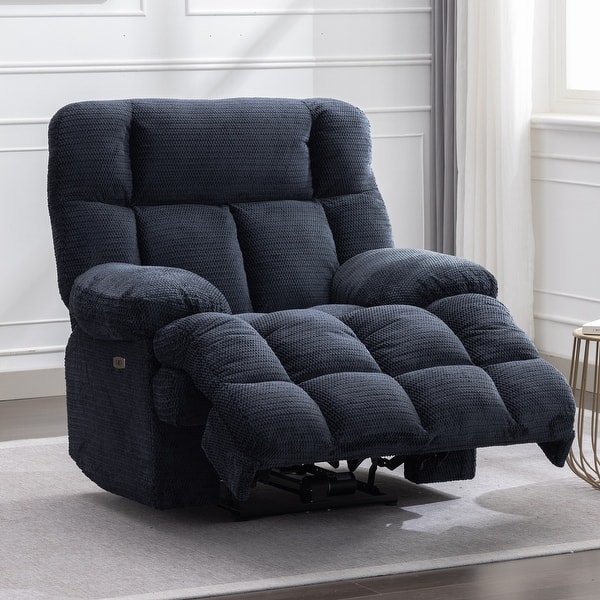 Power Recliner with USB Port Charcoal Gray Grid Texture Fabric