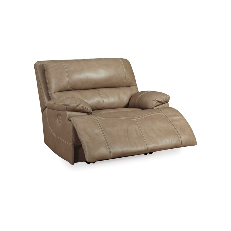 Power Recliner with Wide Seat and Horizontal Stitching in Tan