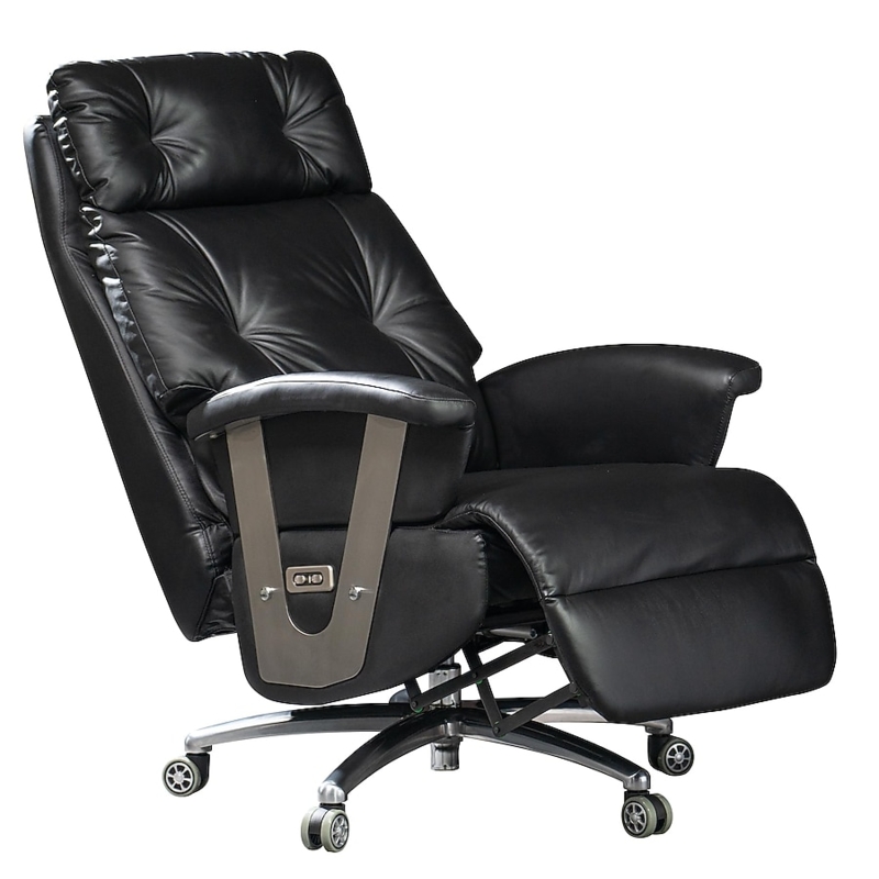 Power Reclining Executive Chair Chrome Armrest Brackets Leather Like Office Seating