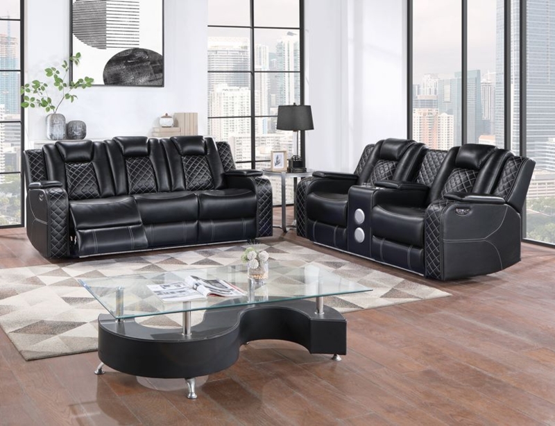 Power Reclining Living Room Set Diamond Quilted Leather-Like