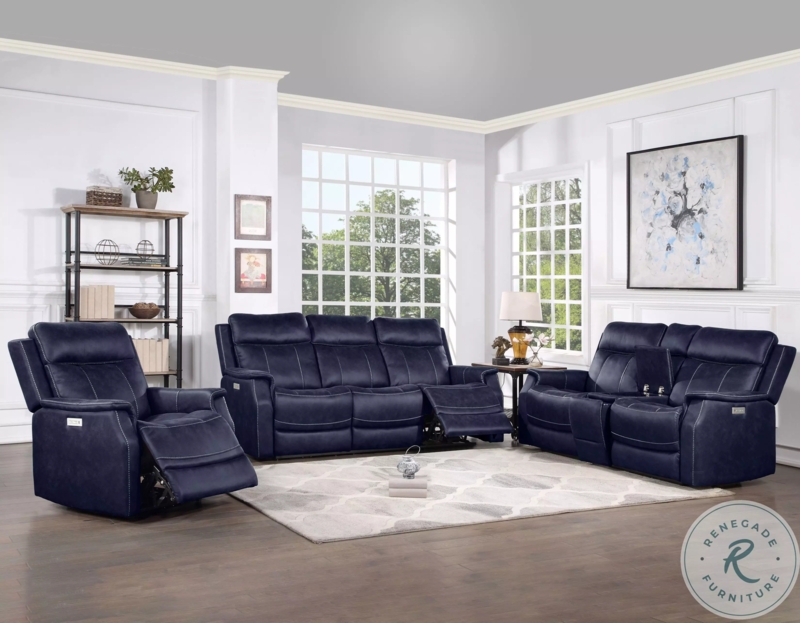 Power Reclining Living Room Set with Contrast Stitching Details