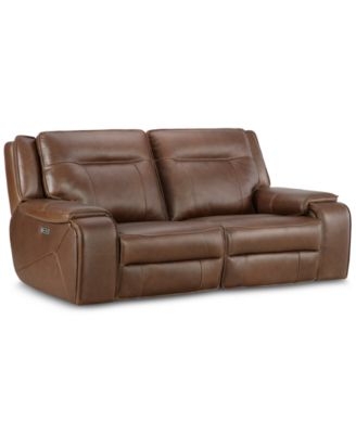 Power Reclining Loveseat Brown Leather Look Split Back