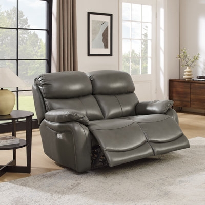 Power Reclining Loveseat, Charcoal Leather-Like, Pillow Arms, USB