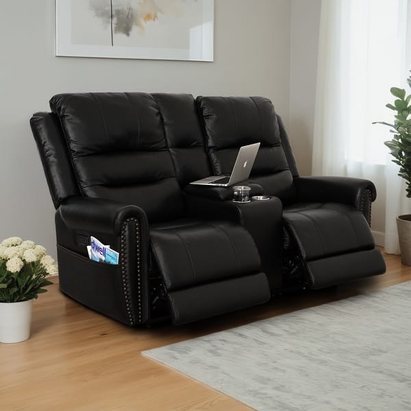 Power Reclining Loveseat With Center Console And Nailhead Trim
