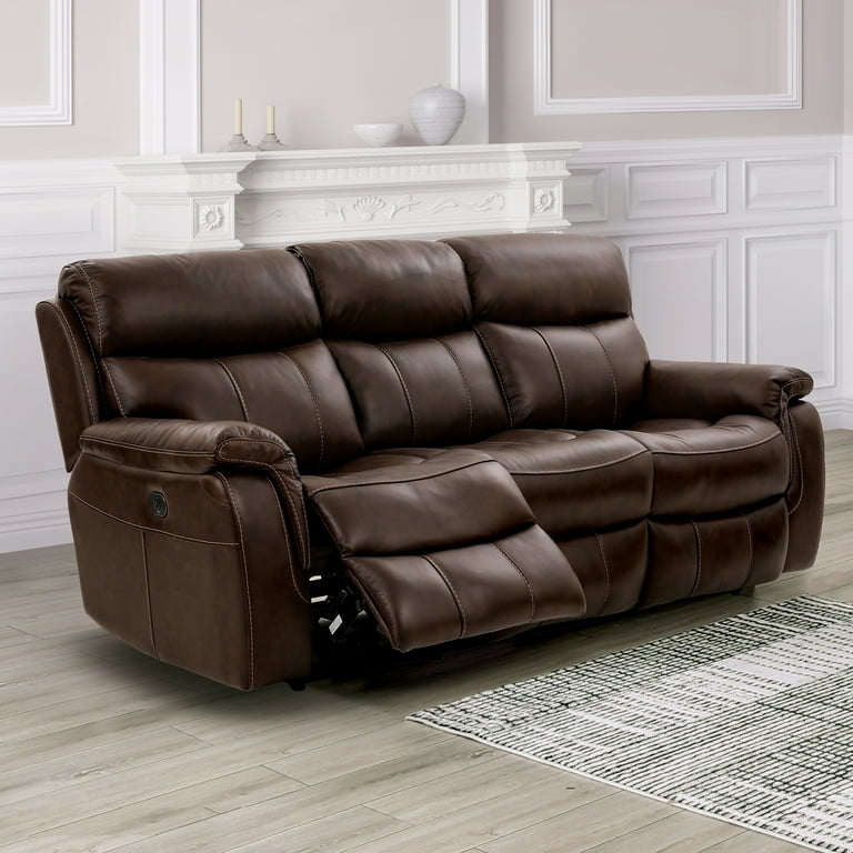 Power Reclining Sofa Dark Brown Leather-Like with USB Port Feature
