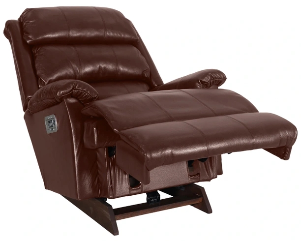 Power Rocker Recliner Channeled Back Chestnut Leather-Like Luxury Chair