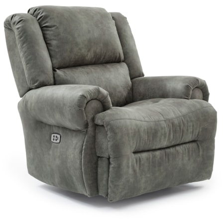Power Rocker Recliner Grey Microfiber Rolled Arms Side Control Panel