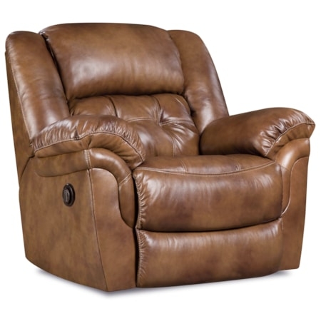 Power Rocker Recliner Mottled Brown Leather-Like Pillow Arms