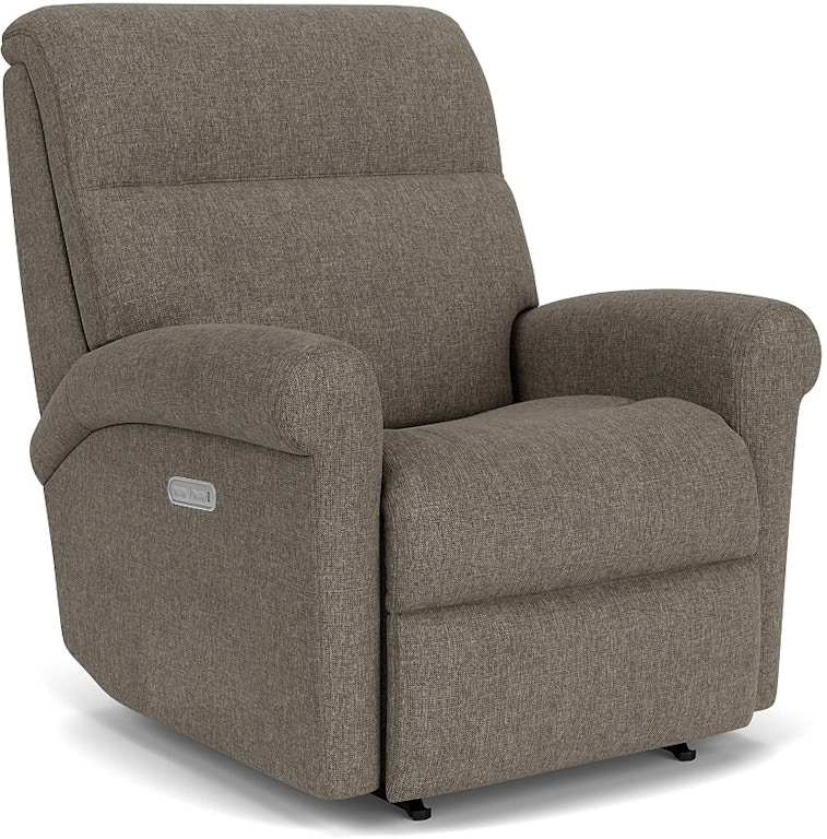 Power Rocking Recliner with Rolled Arms and Heathered Taupe Fabric