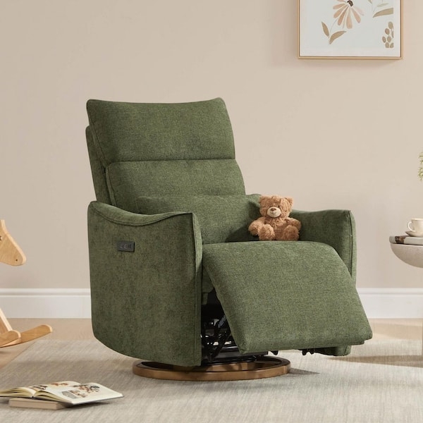 Power Swivel Glider Moss Green Curved Arms Horizontal Channeling
