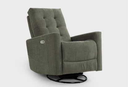 Power Swivel Glider Recliner Olive Green Button Tufted Back USB Port