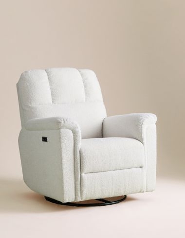 Power Swivel Recliner Chair in Cream Boucle Fabric