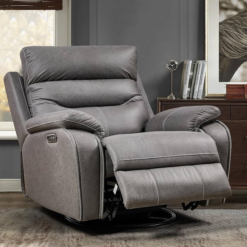 Power Swivel Recliner Chair with Contrast Stitching Microfiber