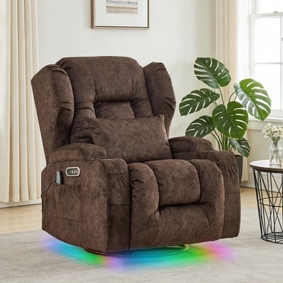 Power Swivel Recliner Chair with RGB LED Base Lighting