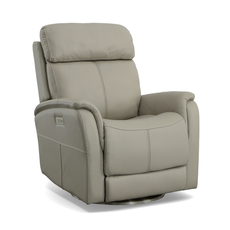 Power Swivel Recliner Dove Grey Leather-Like Power Headrest Modern