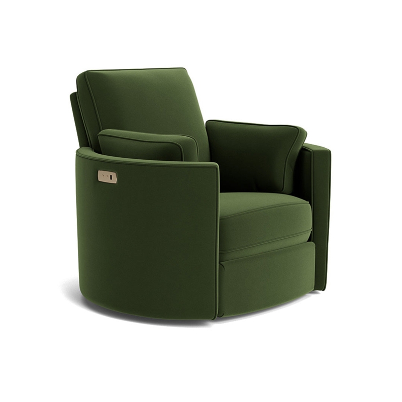 Power Swivel Recliner Forest Green Curved Silhouette Integrated Controls