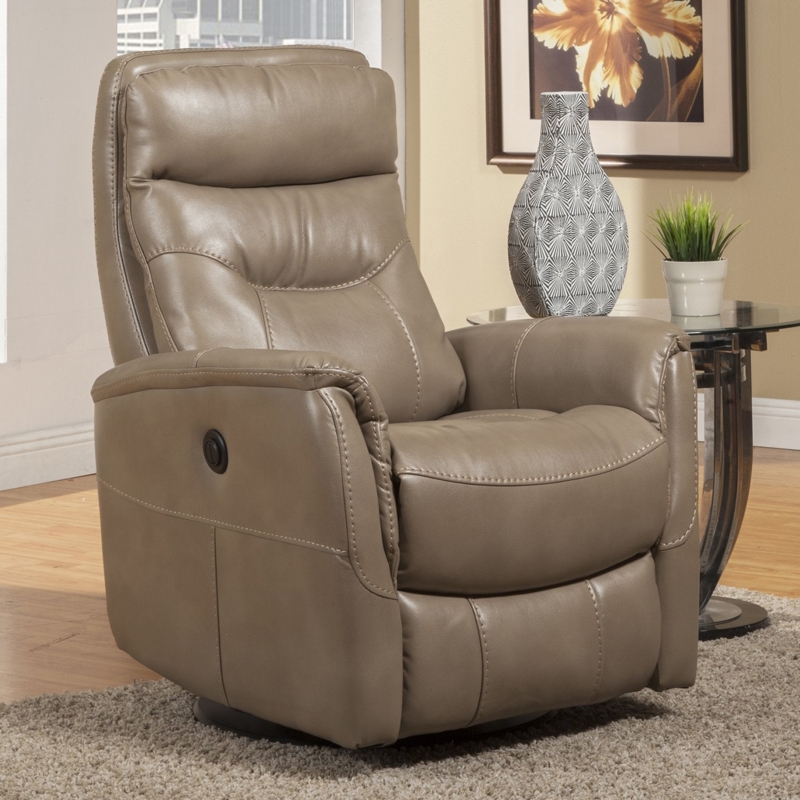 Power Swivel Recliner Taupe Leather Look with Contrast Stitching